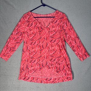 Fresh Produce Top Womens Size M Pink Faur Wrap Hem High Low Hem Buttons USA Made